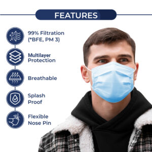 Kawach 3 Ply Disposable Surgical Face Mask - Blue
