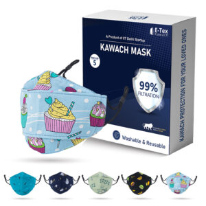 Kawach Mask for Kids (Model: Elite, Cartoon Design, Multicolour, Size S and XS)